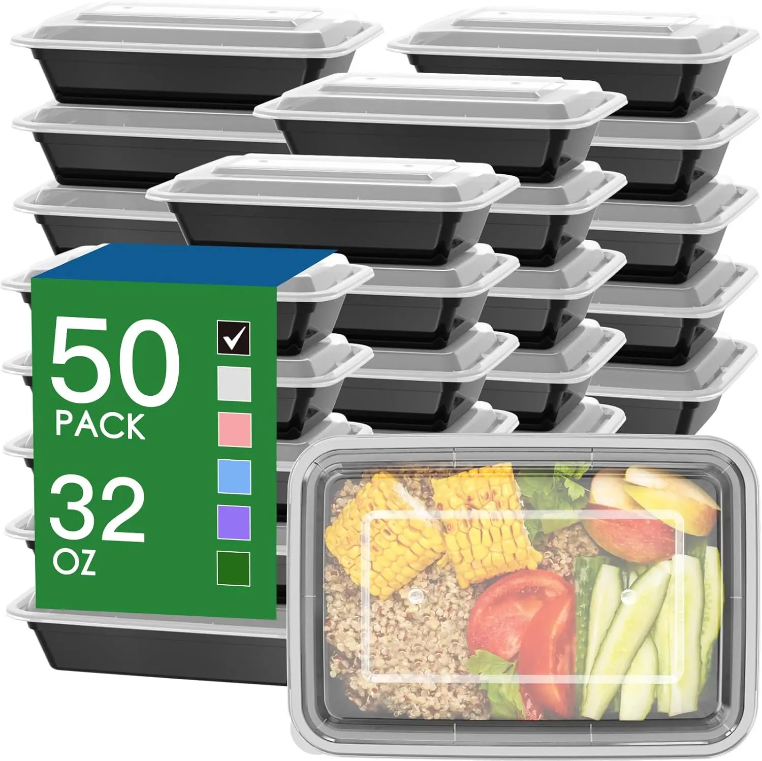 Meal Prep Containers - 50 Pack (100-Piece) 32 oz Meal
