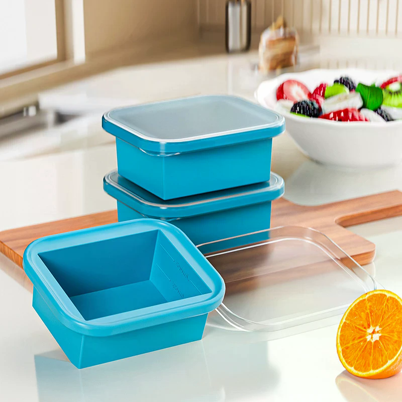 Meal Prep Containers - Silicone Freezing Tray With Plastic Lid
