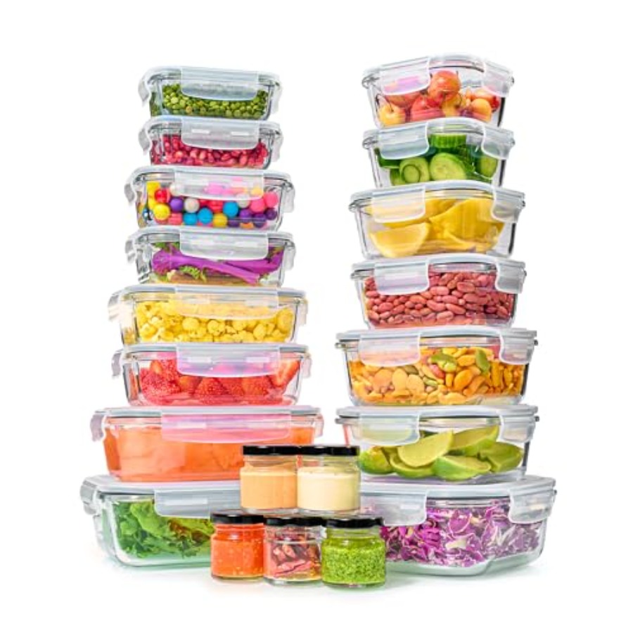 Meal Prep Lunch Boxes - 40pc Set Glass Food Storage Containers