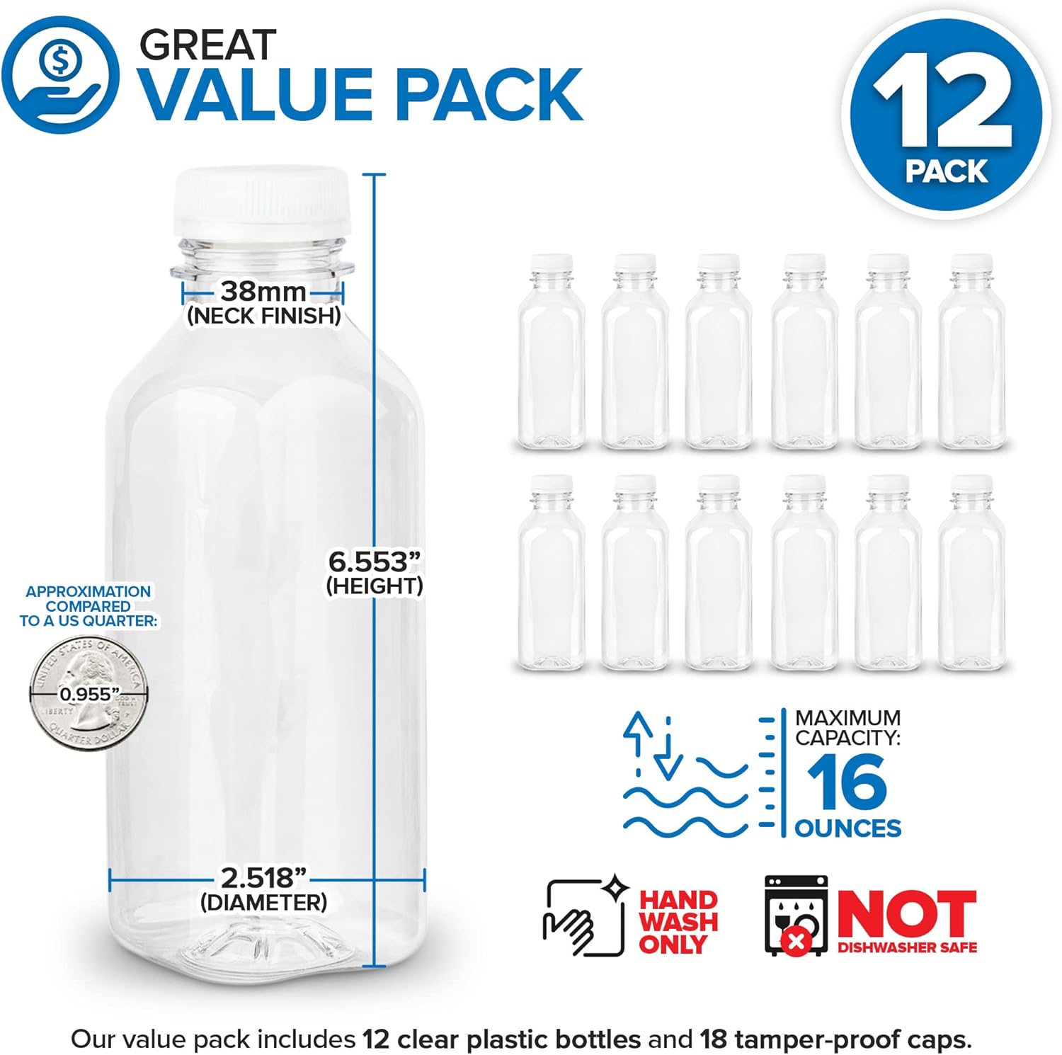 16 oz Clear Plastic Juice Bott - Meal Prep Juice Bottles avis et prix