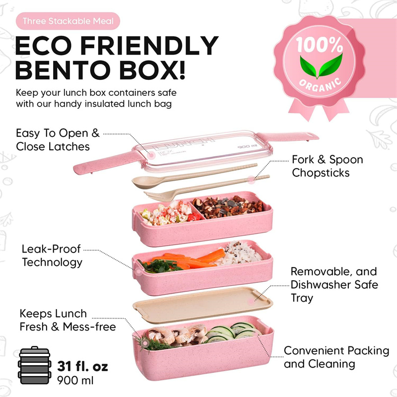 3-In-1 Compartment Wheat Straw - Meal Prep Lunch Boxes avis et prix