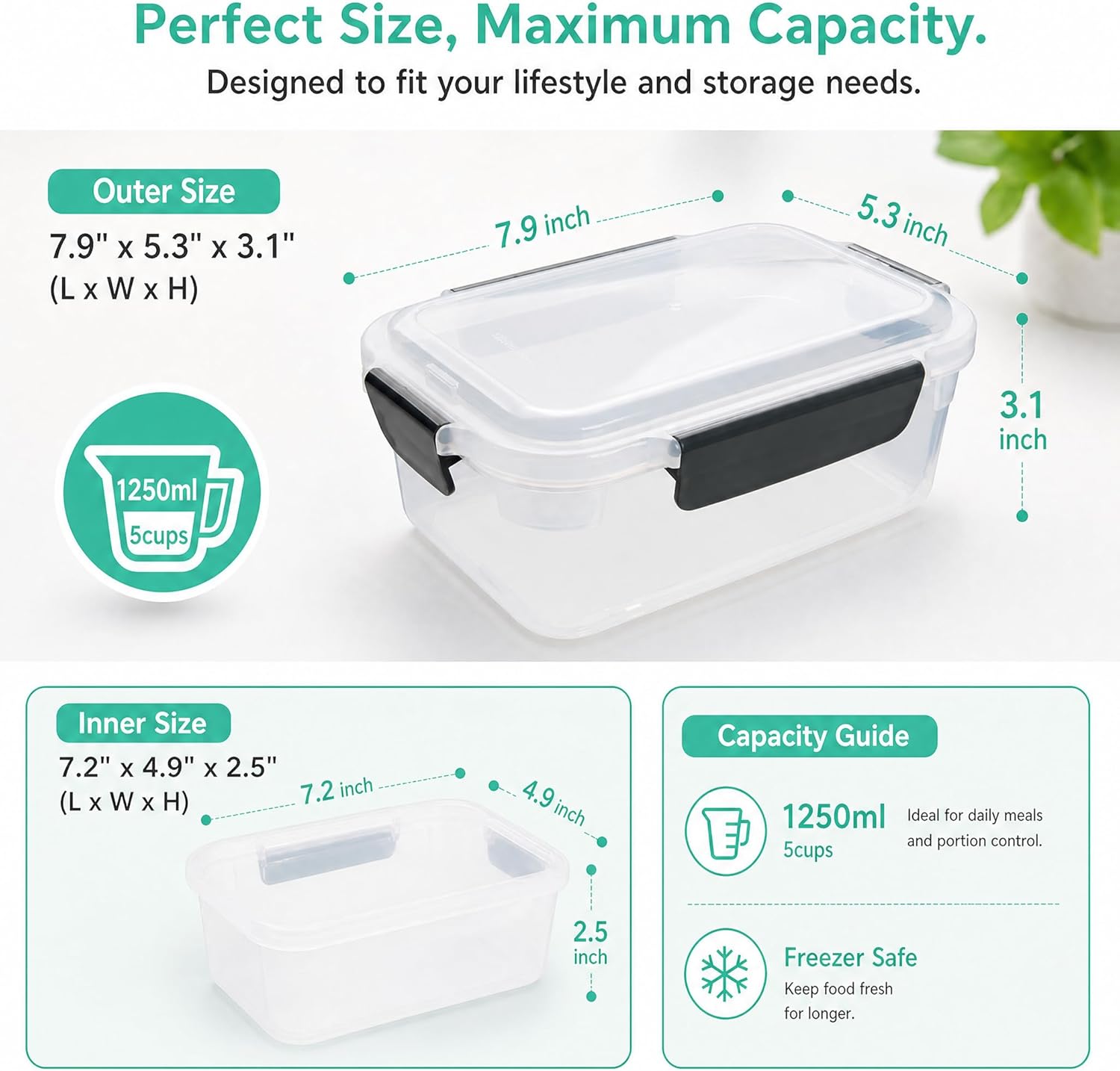 5 Cup Plastic Food Storage Con - Meal Prep Containers avis et prix