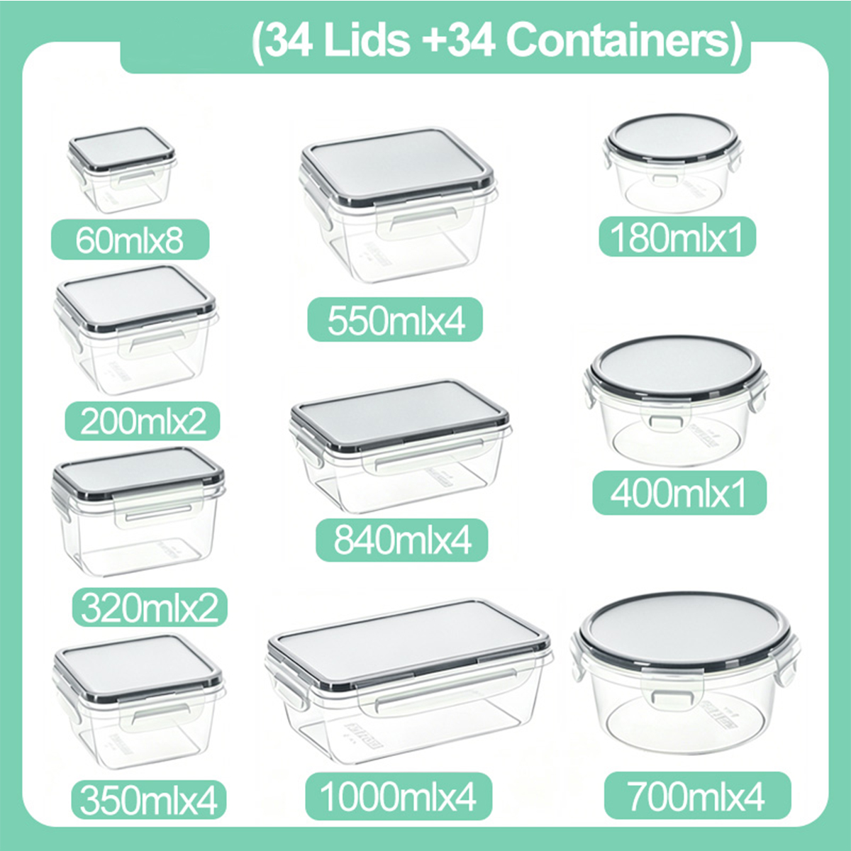 34PCS-Assorted Size Airtight F - Meal Prep Organizer avis et prix